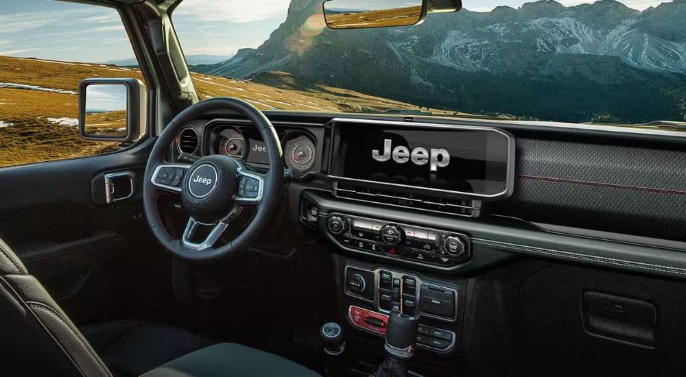 Infotainment display and digital gauge cluster on a 2024 Jeep Wrangler